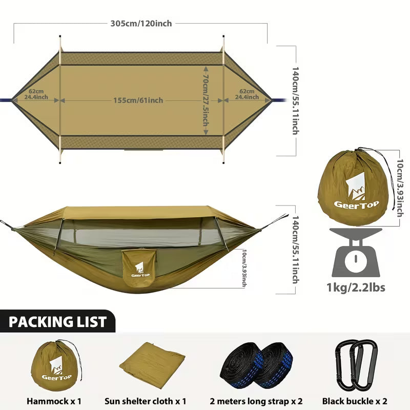 3-in-1 Outdoor Camping Hammock with Mosquito Net & Sun Shelter