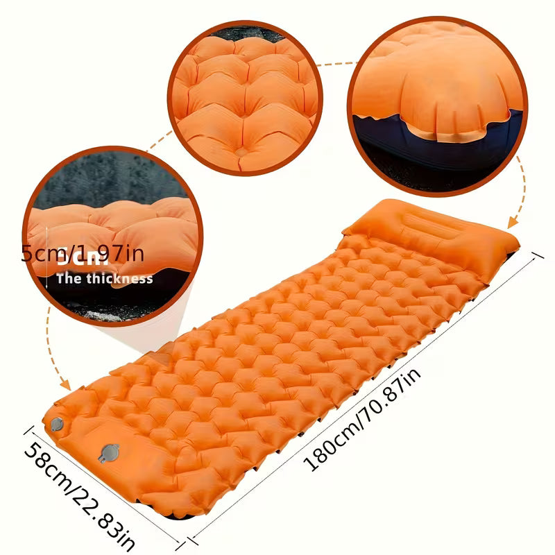 Ultralight Inflatable Camping Mattress with Built-in Pillows